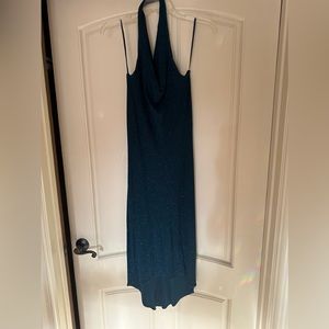Cache sparkle green high low halter dress